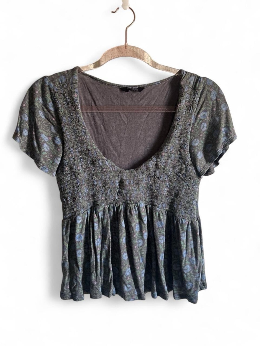 Lucky Brand Charcoal Floral Smocked Peplum Crop Top size L